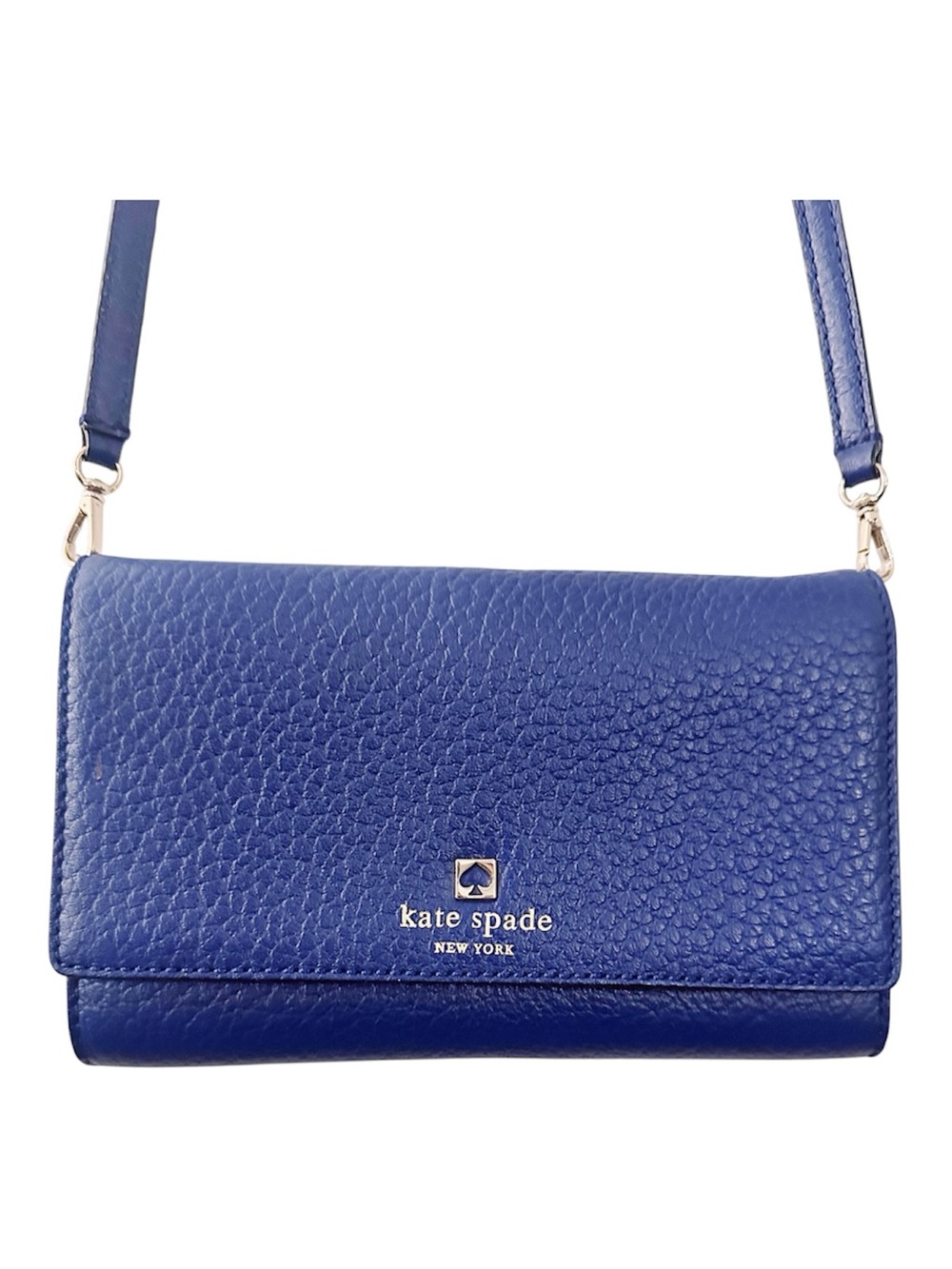 Kate Spade Pebbled Leather Blue Crossbody Purse Gold Sapphire